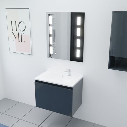 Meuble Proline 70 Cm Avec Plan Vasque Et Miroir Prestige- Gris- Résine