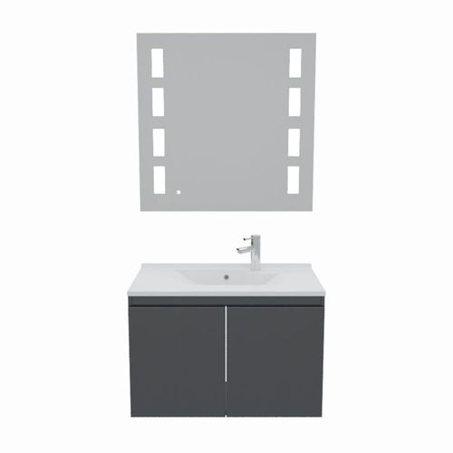 Meuble Proline 80 Cm Avec Plan Vasque Et Miroir Prestige- Gris- Résine