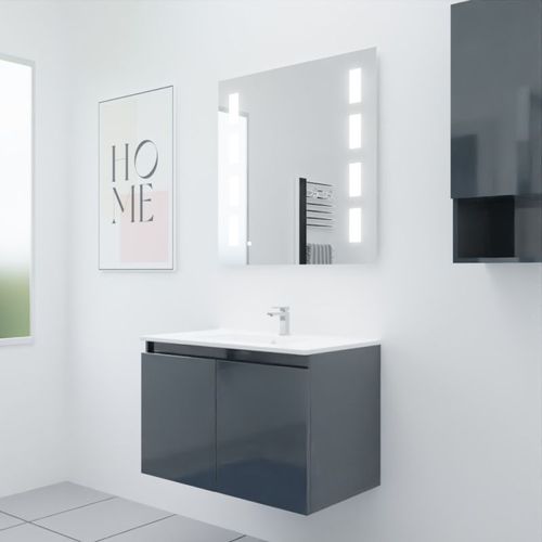 Meuble Proline 80 Cm Avec Plan Vasque Et Miroir Prestige- Gris- Résine