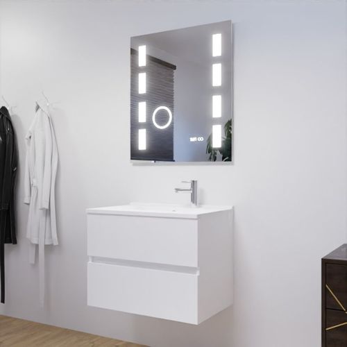 Meuble Salle De Bain 70 Cm Rosaly Avec Plan Vasque Et Miroir Excellence- Blanc- Résine