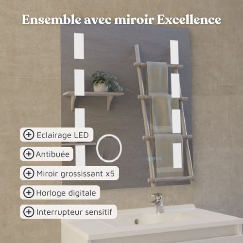 Meuble Salle De Bain 70 Cm Rosaly Avec Plan Vasque Et Miroir Excellence- Blanc- Résine