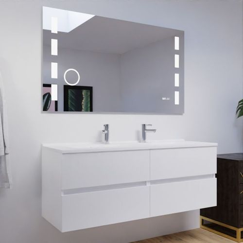 Meuble Double Vasque 140 Cm Rosaly Avec Miroir Excellence- Blanc  - Vasque En Résine