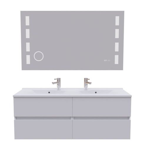 Meuble Double Vasque 140 Cm Rosaly Avec Miroir Excellence- Blanc  - Vasque En Résine