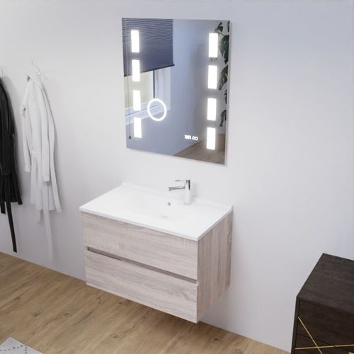 Meuble Salle De Bain 80 Cm Rosaly Avec Plan Vasque Et Miroir Excell Plus- Bois- Résine