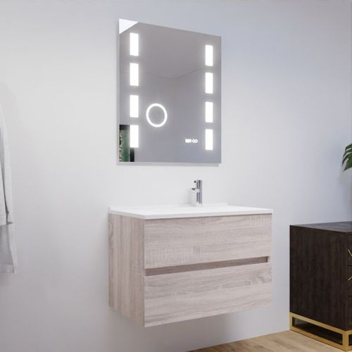 Meuble Salle De Bain 80 Cm Rosaly Avec Plan Vasque Et Miroir Excell Plus- Bois- Résine