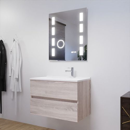 Meuble Salle De Bain 80 Cm Rosaly Avec Plan Vasque Et Miroir Excell Plus- Bois- Résine