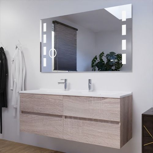 Meuble Double Vasque 140 Cm Rosaly Avec Miroir Excellence- Bois