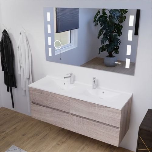 Meuble Double Vasque 140 Cm Rosaly Avec Miroir Excellence- Bois