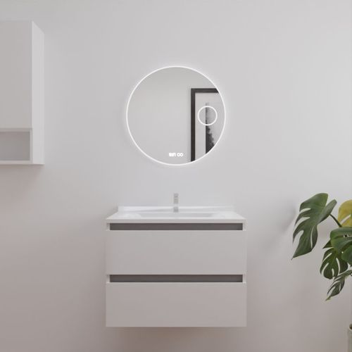 Meuble Salle De Bain Arlequin 70 Cm Avec Miroir Rondinara Blanc/Gris