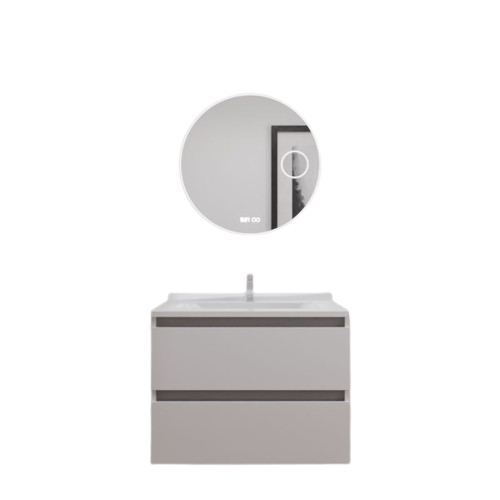 Meuble Salle De Bain Arlequin 70 Cm Avec Miroir Rondinara Blanc/Gris