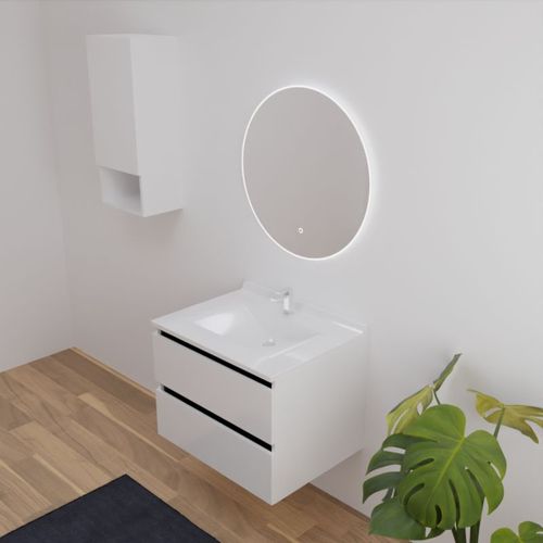 Meuble Salle De Bain Arlequin 70 Cm Avec Miroir Rondinara Blanc/Noir