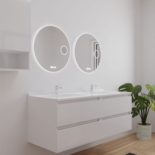 Meuble Double Vasque 140 Cm Arlequin Avec 2 Miroirs Rondinara Blanc