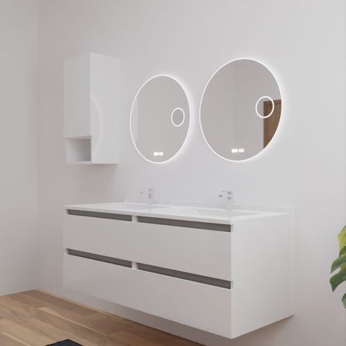 Meuble Double Vasque 140 Cm Arlequin Avec 2 Miroirs Rondinara Blanc/Gris