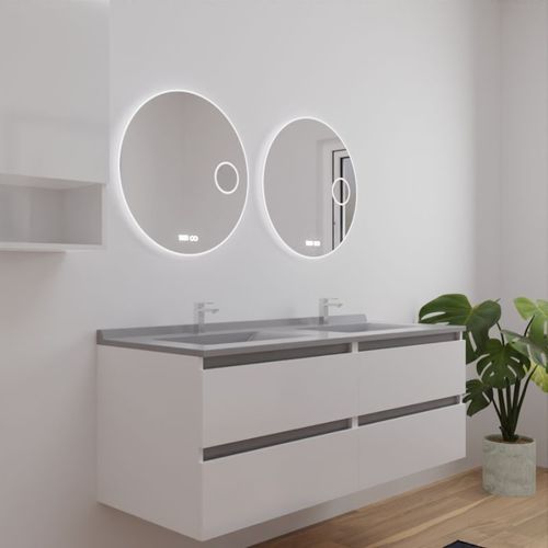 Meuble Double Vasque 140 Cm Arlequin Avec 2 Miroirs Rondinara Gris Blanc