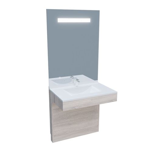 Meuble Pmr Altea 80 Cm Avec Plan Vasque Et Miroir LED Eleg Plus Ht105 - Cambrian Oak