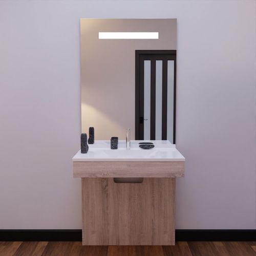 Meuble Pmr Altea 80 Cm Avec Plan Vasque Et Miroir LED Eleg Plus Ht105 - Cambrian Oak