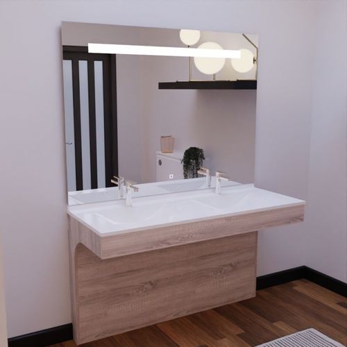 Meuble Altea 140 Cm Avec Plan Double Vasque Et Miroir LED Elégance - Cambrian Oak