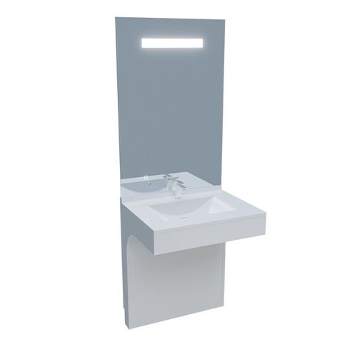 Meuble Vasque Pmr Epure 70 Cm Avec Miroir LED Eleg Plus Ht105 - Blanc Brillant