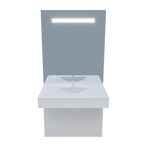 Meuble Vasque Pmr Epure 90 Cm Avec Miroir LED Elégance Ht105 - Blanc Brillant