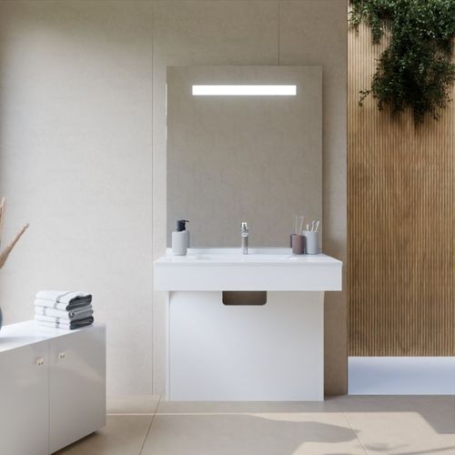 Meuble Vasque Pmr Epure 90 Cm Avec Miroir LED Elégance Ht105 - Blanc Brillant