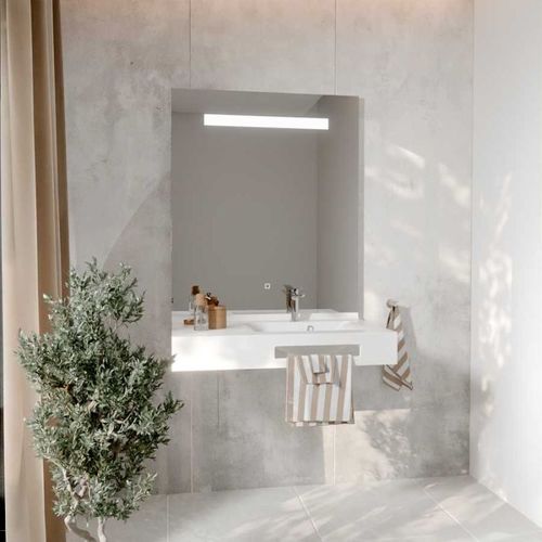 Lea 90 Cm Plan Vasque Déportée à Droite Suspendu Avec Miroir LED Elégance Ht105