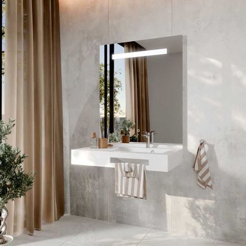 Lea 90 Cm Plan Vasque Déportée à Droite Suspendu Avec Miroir LED Elégance Ht105
