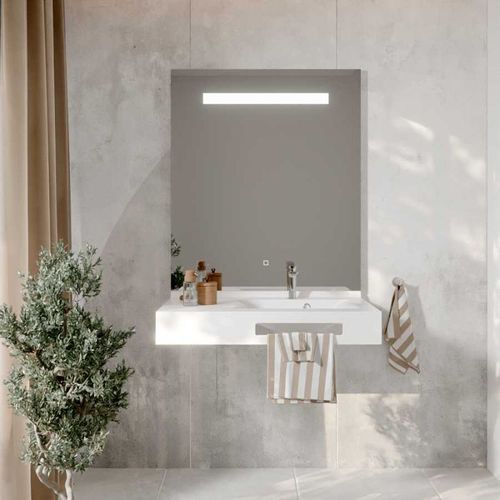 Lea 90 Cm Plan Vasque Déportée à Droite Suspendu Avec Miroir LED Elégance Ht105