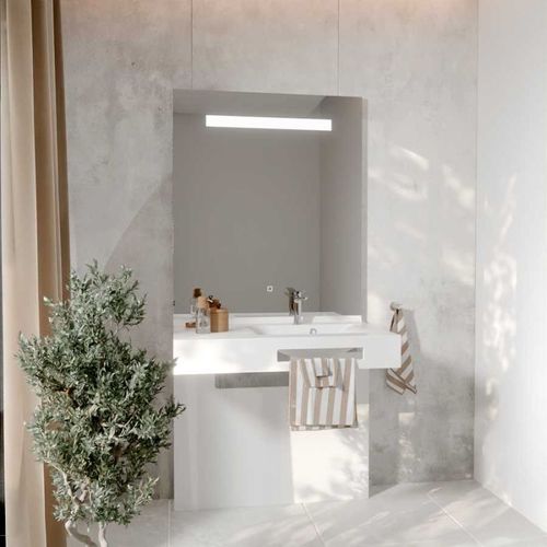 Meuble Lea 90 Cm Avec Plan Vasque Déportée à Droite Et Miroir LED Elégance Ht105