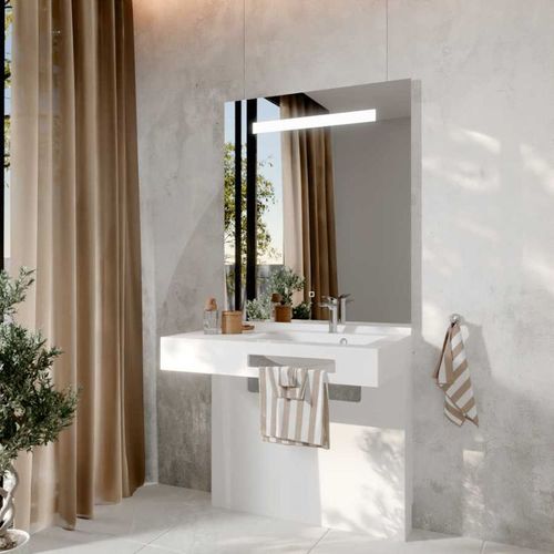 Meuble Lea 90 Cm Avec Plan Vasque Déportée à Droite Et Miroir LED Elégance Ht105