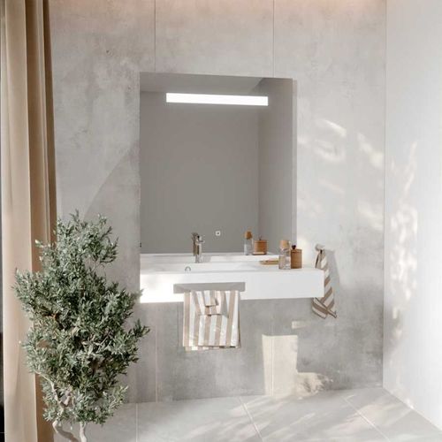 Lea 90 Cm Plan Vasque Déportée à Gauche Suspendu Avec Miroir LED Elégance Ht105