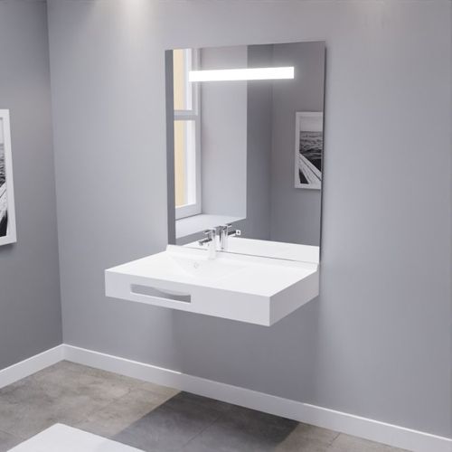 Lea 90 Cm Plan Vasque Déportée à Gauche Suspendu Avec Miroir LED Elégance Ht105