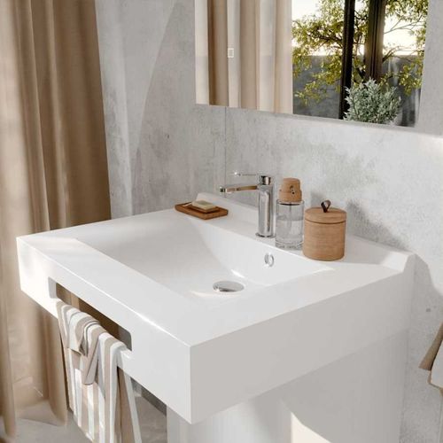 Meuble Lea 90 Cm Avec Plan Vasque Déportée à Gauche Et Miroir LED Elégance Ht105