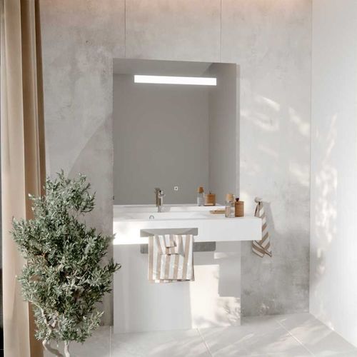 Meuble Lea 90 Cm Avec Plan Vasque Déportée à Gauche Et Miroir LED Elégance Ht105