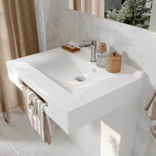 Meuble Lea 90 Cm Avec Plan Vasque Déportée à Gauche Et Miroir LED Elégance Ht105