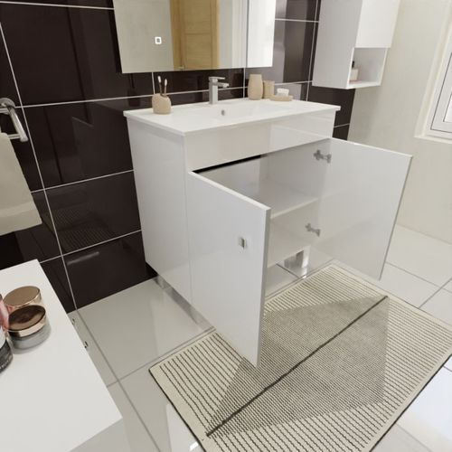 Meuble Ecoline 80 Cm Avec Plan Vasque Et Miroir Elégance Ht80- Blanc