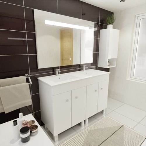 Meuble Ecoline 120 Cm Avec Plan Vasque Et Miroir Elégance Ht80- Blanc