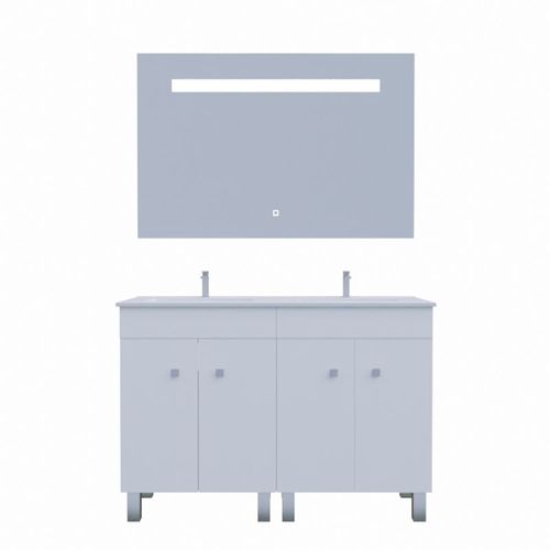 Meuble Ecoline 120 Cm Avec Plan Vasque Et Miroir Elégance Ht80- Blanc