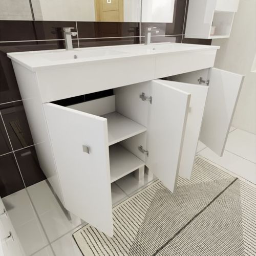 Meuble Ecoline 120 Cm Avec Plan Vasque Et Miroir Elégance Ht80- Blanc