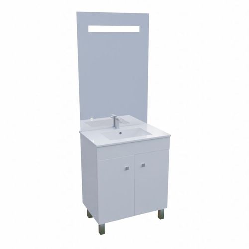 Meuble Ecoline 70 Cm Avec Plan Vasque Et Miroir Eleg Plus Ht105 - Blanc