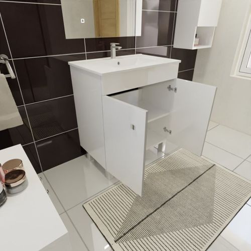 Meuble Ecoline 70 Cm Avec Plan Vasque Et Miroir Eleg Plus Ht105 - Blanc