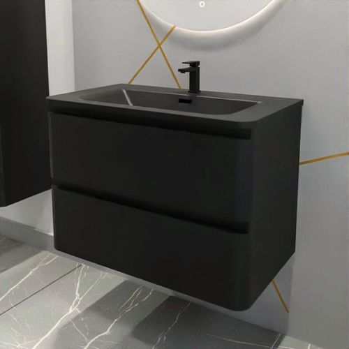 Meuble Salle De Bain Suspendu Pearl 80 Cm - Noir Mat