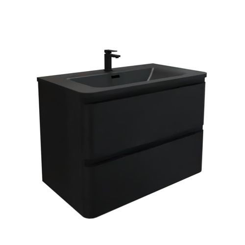 Meuble Salle De Bain Suspendu Pearl 80 Cm - Noir Mat
