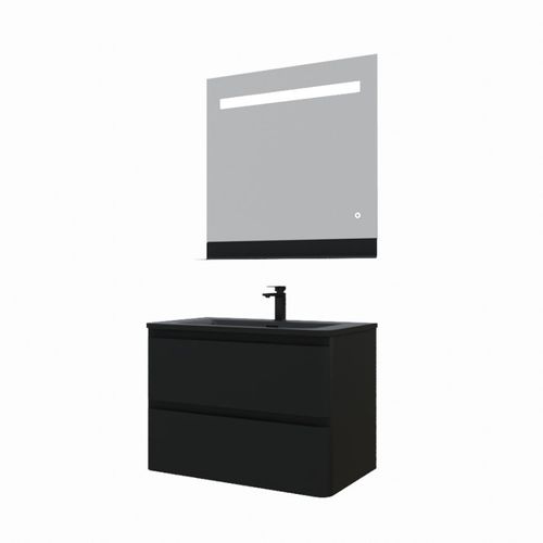 Meuble Salle De Bain Pearl 80 Cm Avec Miroir LED Etal - Noir Mat