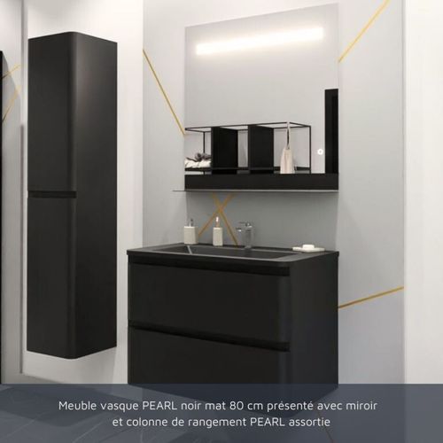 Meuble Salle De Bain Pearl 80 Cm Avec Miroir LED Etal - Noir Mat