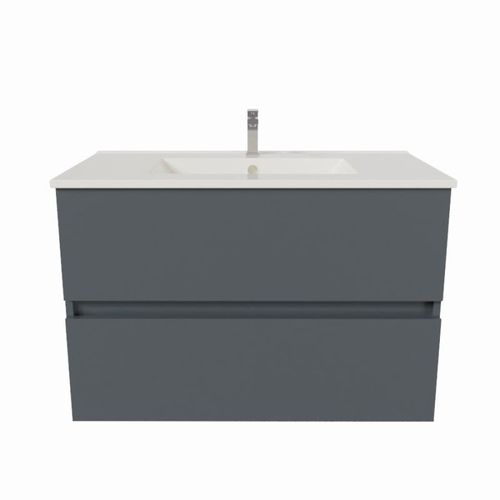 Meuble Salle De Bain Suspendu 80 Cm Rosaly- Gris- Céramique