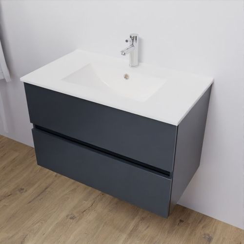 Meuble Salle De Bain Suspendu 80 Cm Rosaly- Gris- Céramique