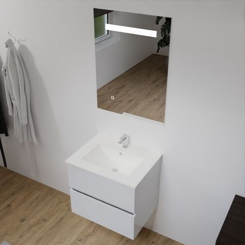 Meuble Salle De Bain 60 Cm Rosaly Avec Plan Vasque Et Miroir Elégance Ht80- - Céramique