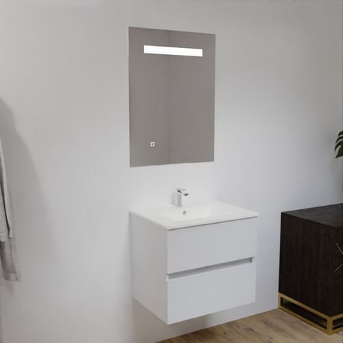 Meuble Salle De Bain 60 Cm Rosaly Avec Plan Vasque Et Miroir Elégance Ht80- - Céramique