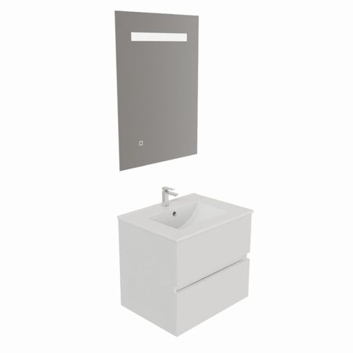 Meuble Salle De Bain 60 Cm Rosaly Avec Plan Vasque Et Miroir Elégance Ht80- - Céramique