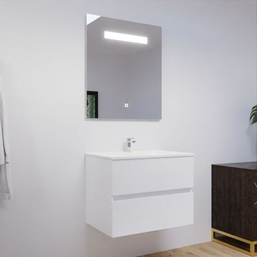 Meuble Salle De Bain 70 Cm Rosaly Avec Plan Vasque Et Miroir Elégance Ht80- Blanc- Céramique
